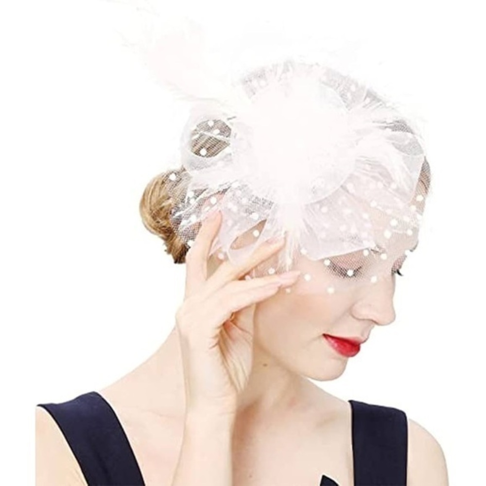 New Polkadot White Fascinators, Derby Hats, Lady Tea Party Wedding Cocktail